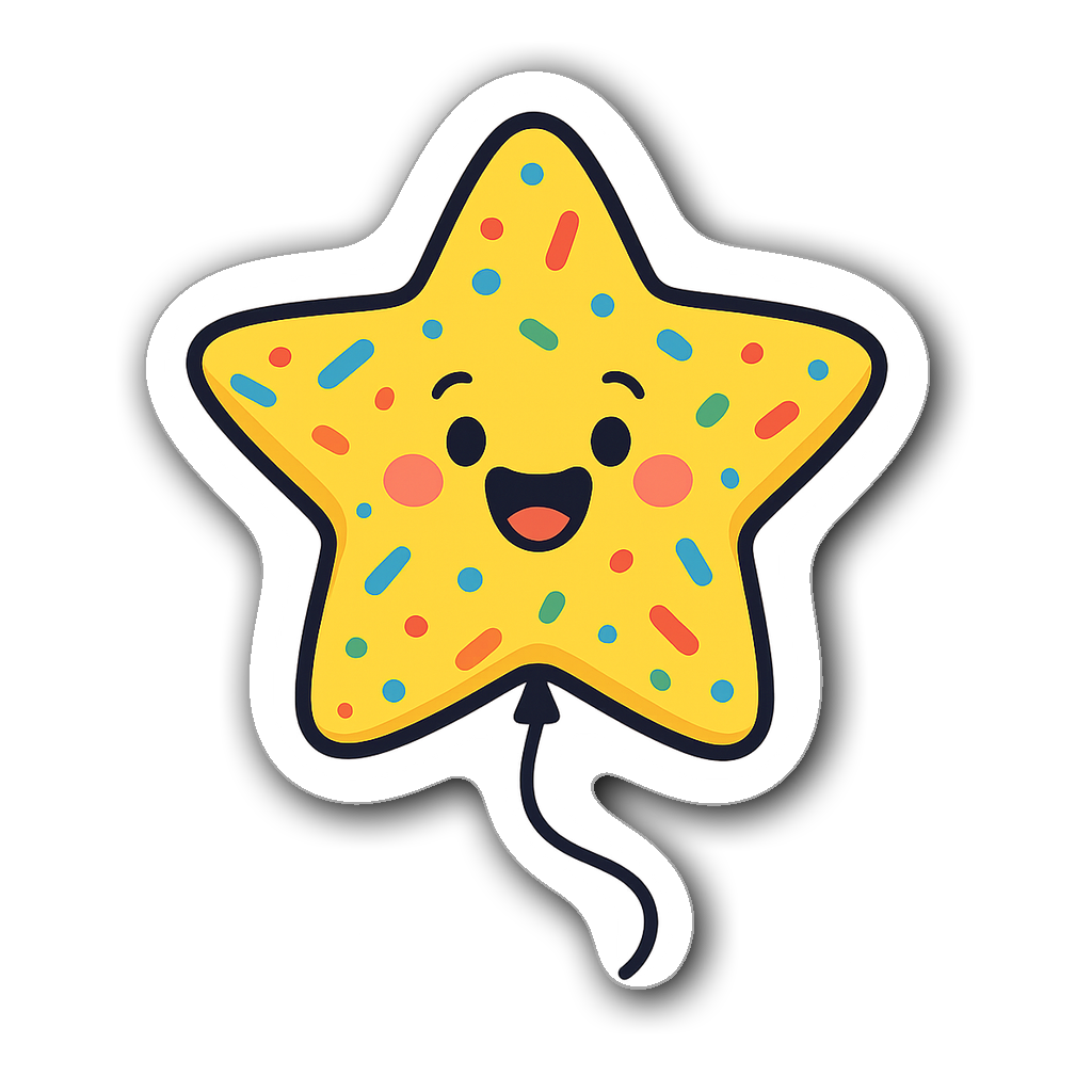 Star-shaped balloon sticker with colorful confetti designs