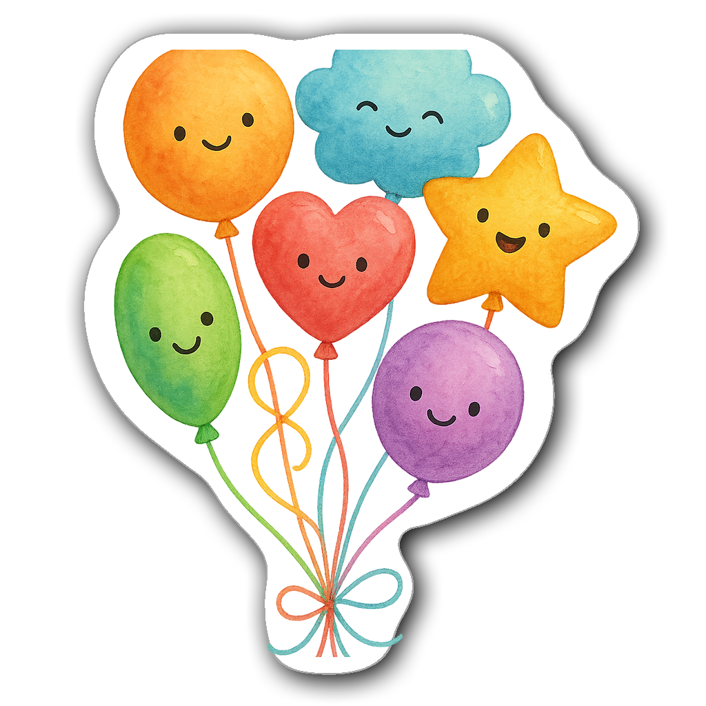 A playful group of whimsical balloons in watercolor.