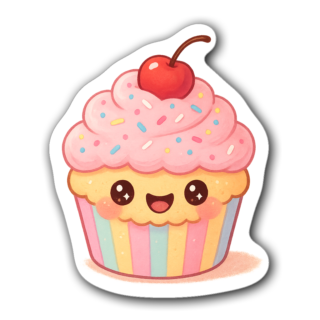 Adorable kawaii cupcake with pastel frosting and cherry on top