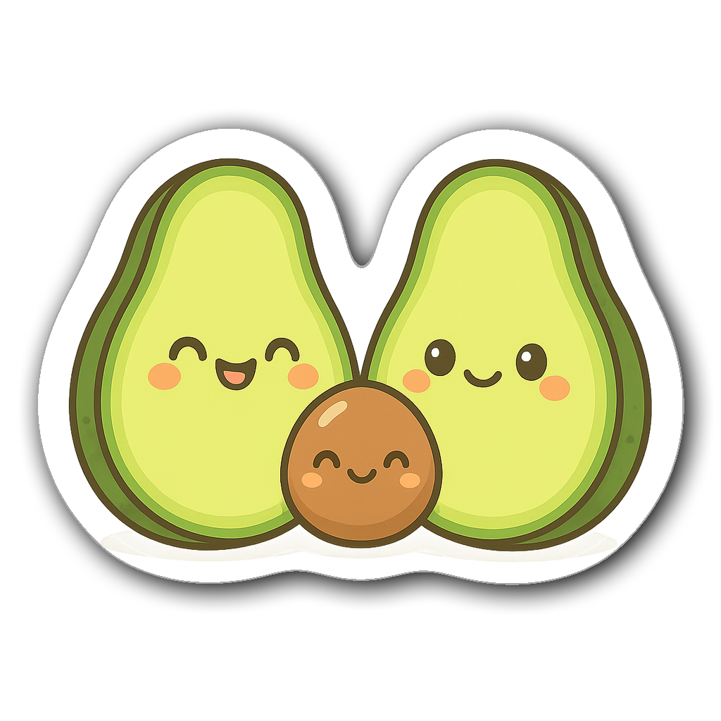 Kawaii avocado halves with friendly faces