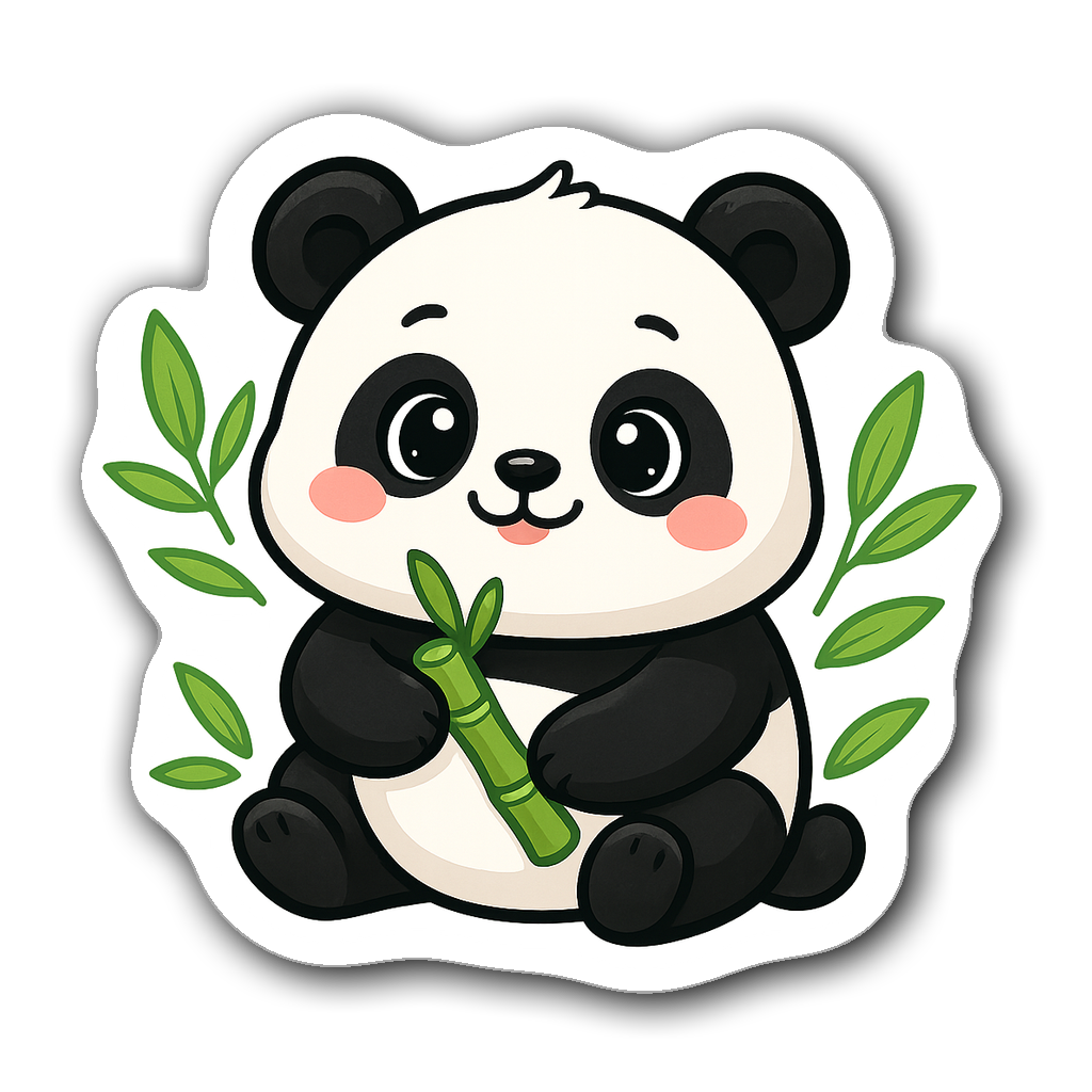 Cute panda holding a bamboo shoot with leaves