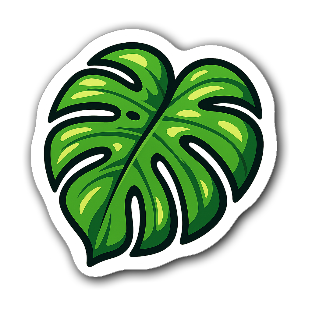 Bold vector illustration of a cheerful monstera leaf sticker