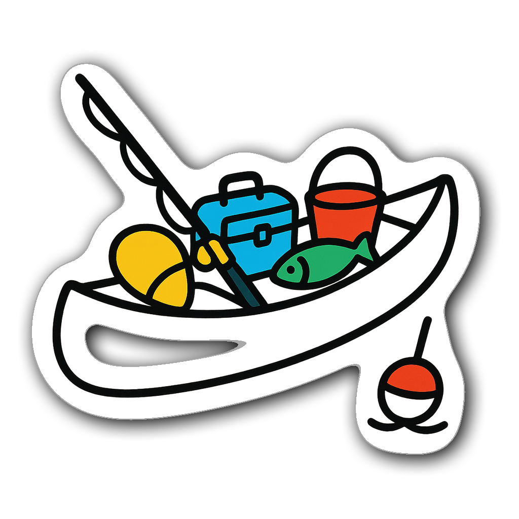 Minimalist canoe with fishing gear and bobber sticker