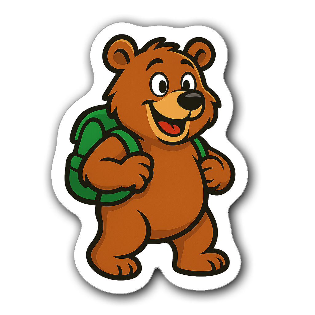 Adventurous bear with a backpack truck decal in bright colors