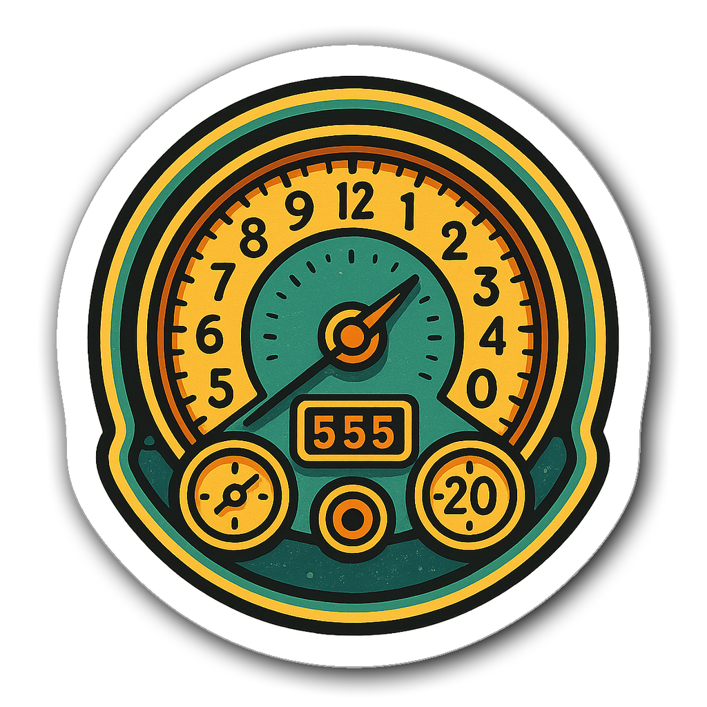 Retro vinyl sticker of a motorcycle speedometer in vibrant colors