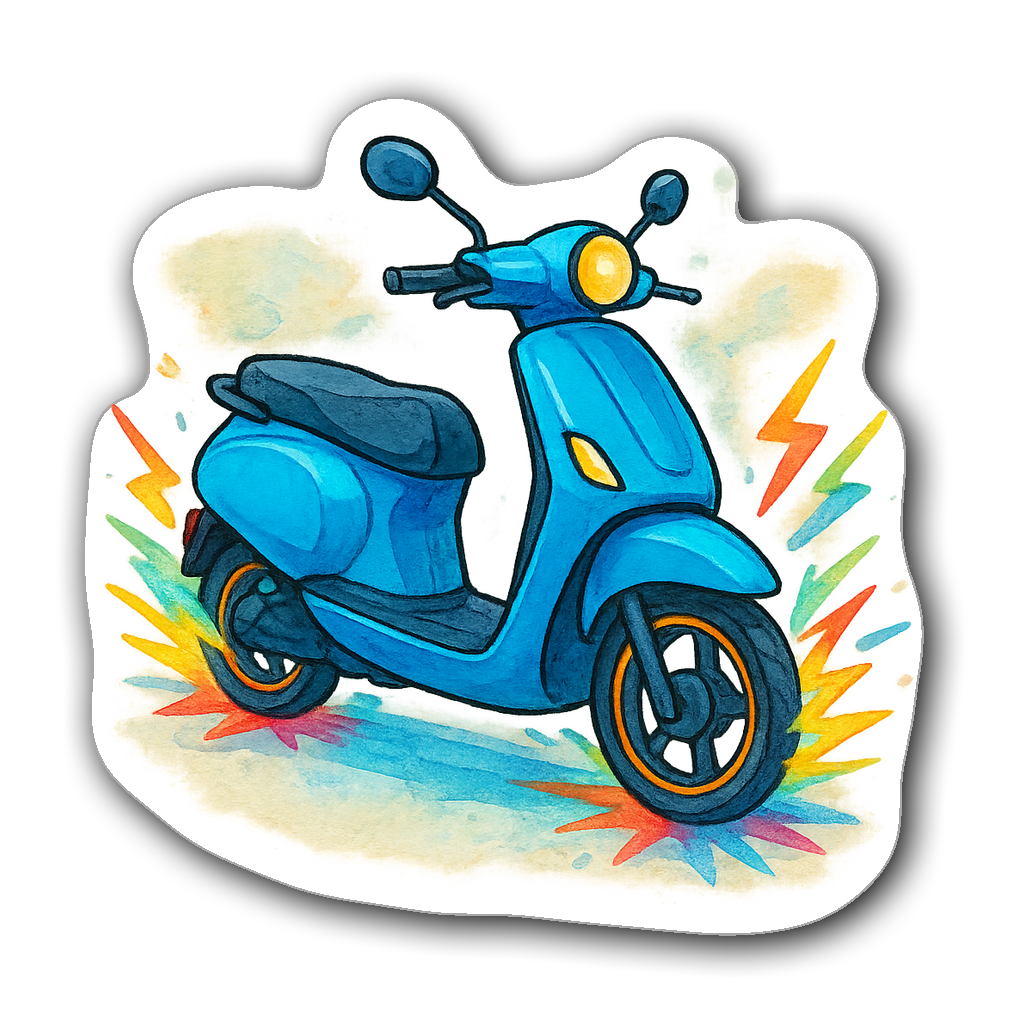 Vibrant watercolor illustration of an electric scooter