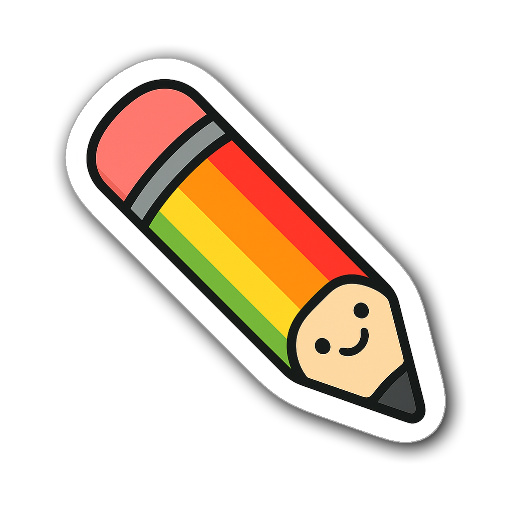 Minimalist illustration of a rainbow pencil sticker for teachers