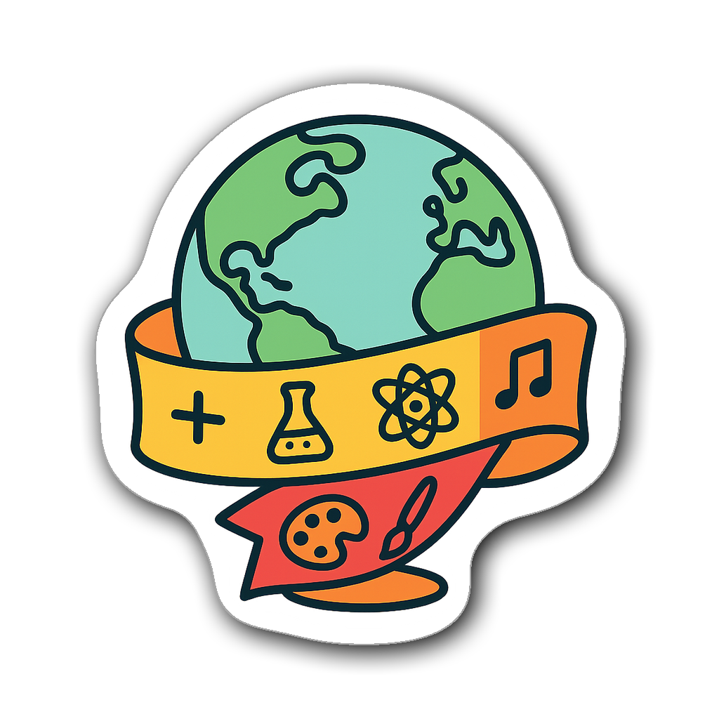Globe sticker with colorful banner for back to school themes