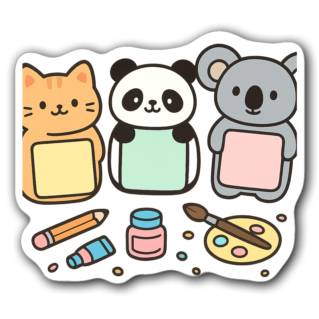 Cute sticky notes shaped like cartoon animals in pastel colors