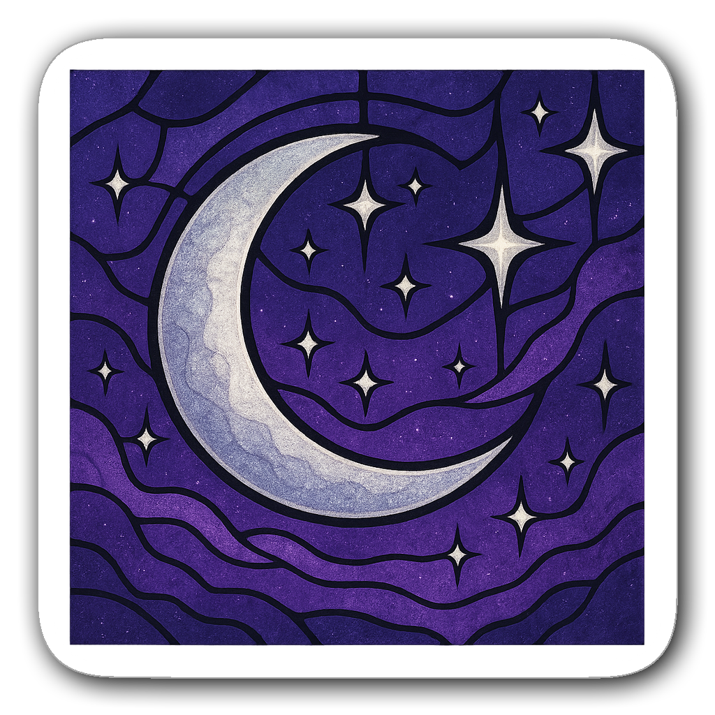 Magical stained glass window decal with crescent moon and stars
