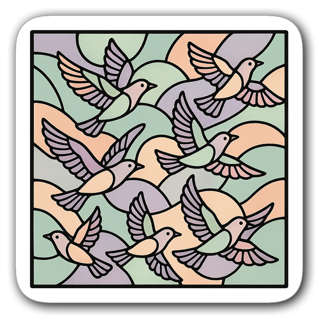Elegant stained glass window decal depicting birds in flight