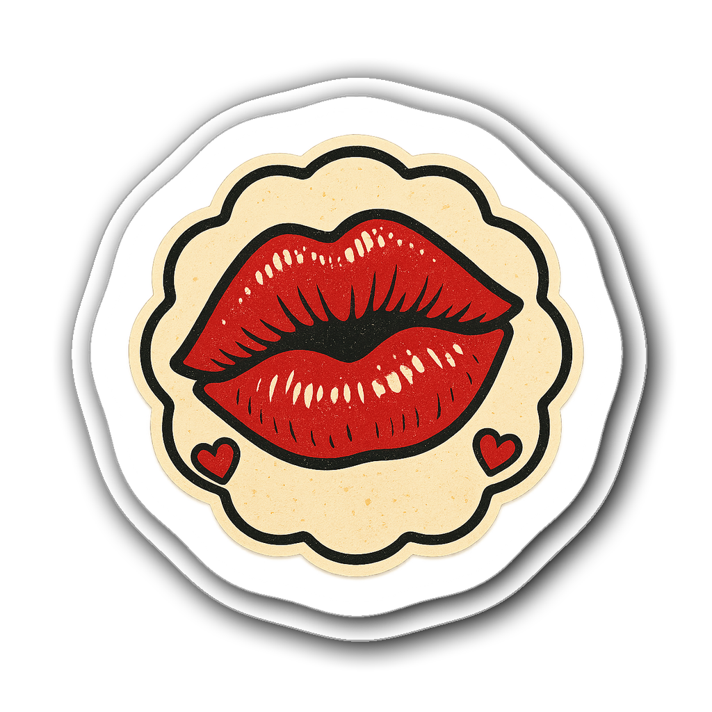 Vintage lipstick kiss mark with hearts for Valentine's Day sticker