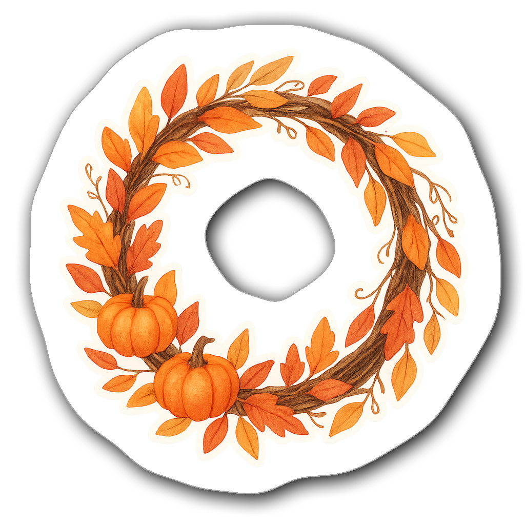 Soft watercolor illustration of a Thanksgiving wreath with pumpkins