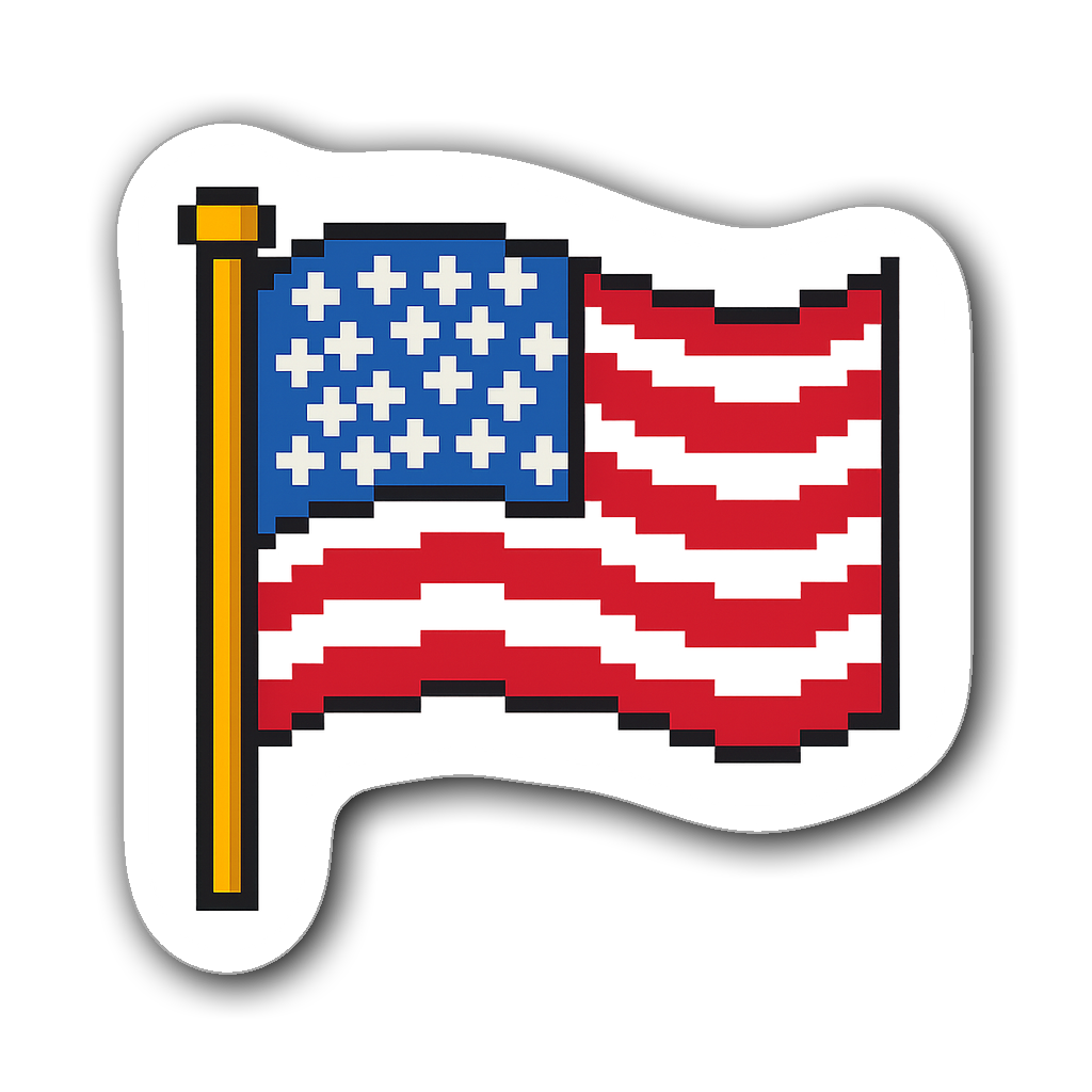 8-bit pixel art design of an American flag waving