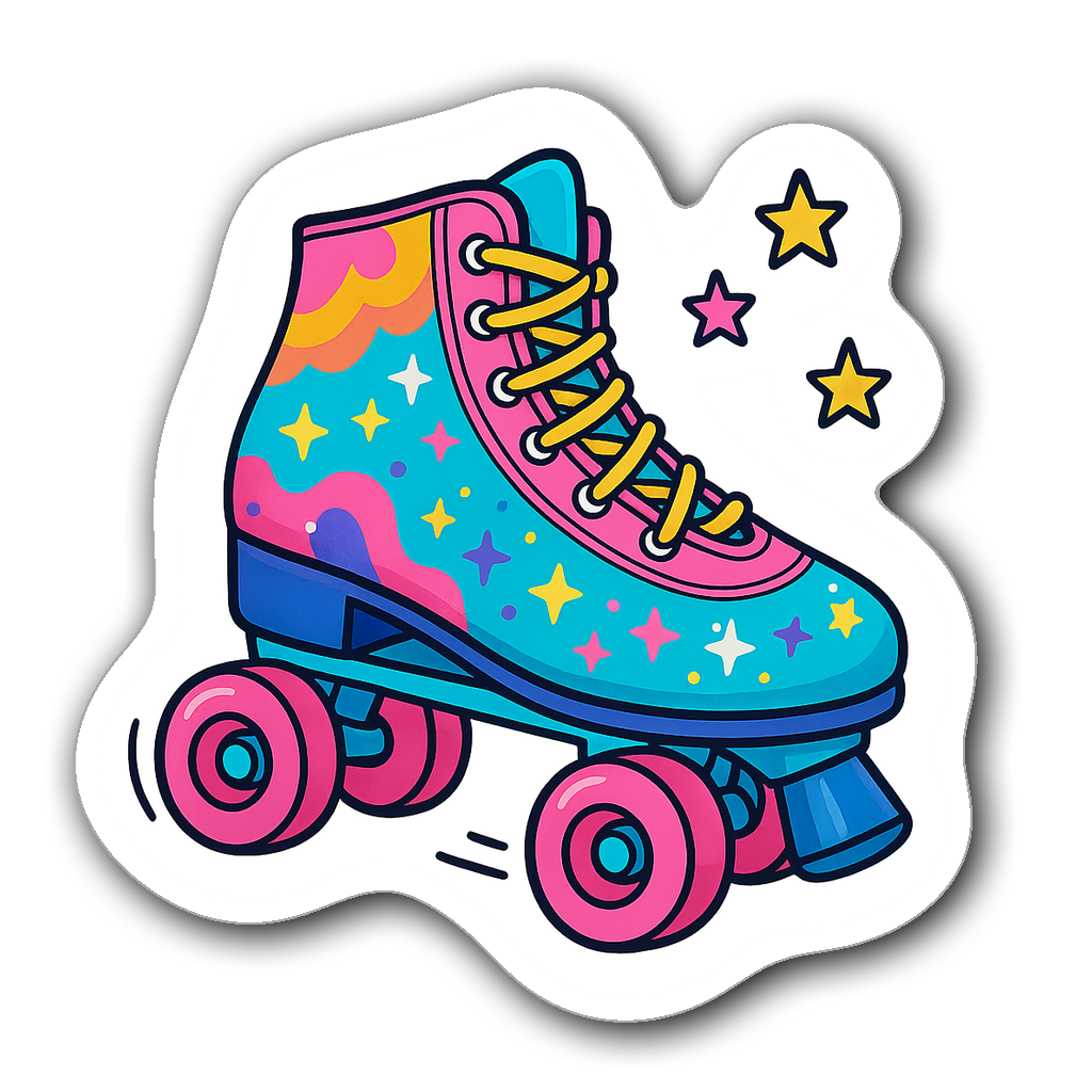 Vibrant retro roller skate sticker with colorful designs