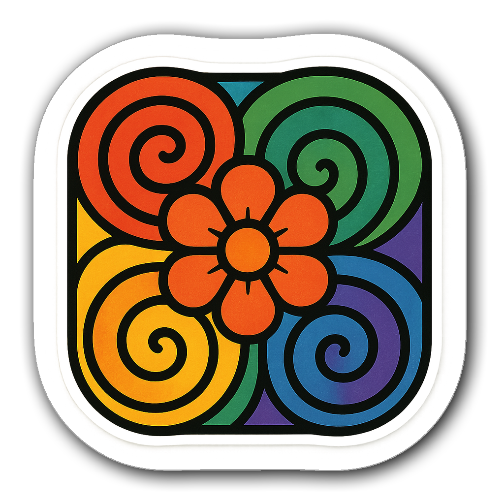 Retro geometric flower motif vinyl sticker in vibrant colors
