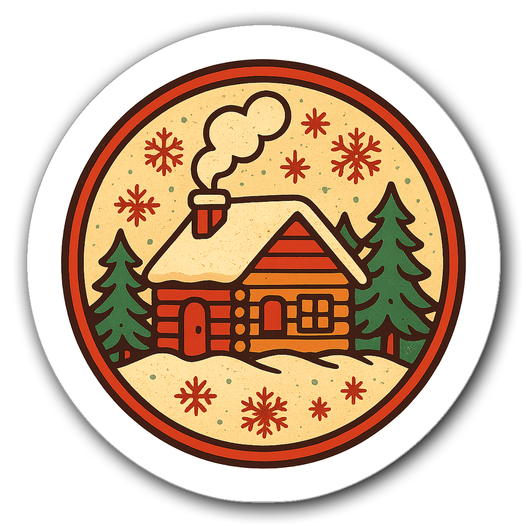 Retro vintage badge of a cozy winter cabin for Christmas