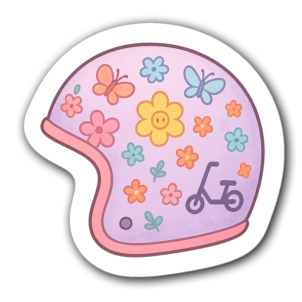 Pastel purple scooter helmet sticker with flowers and butterflies