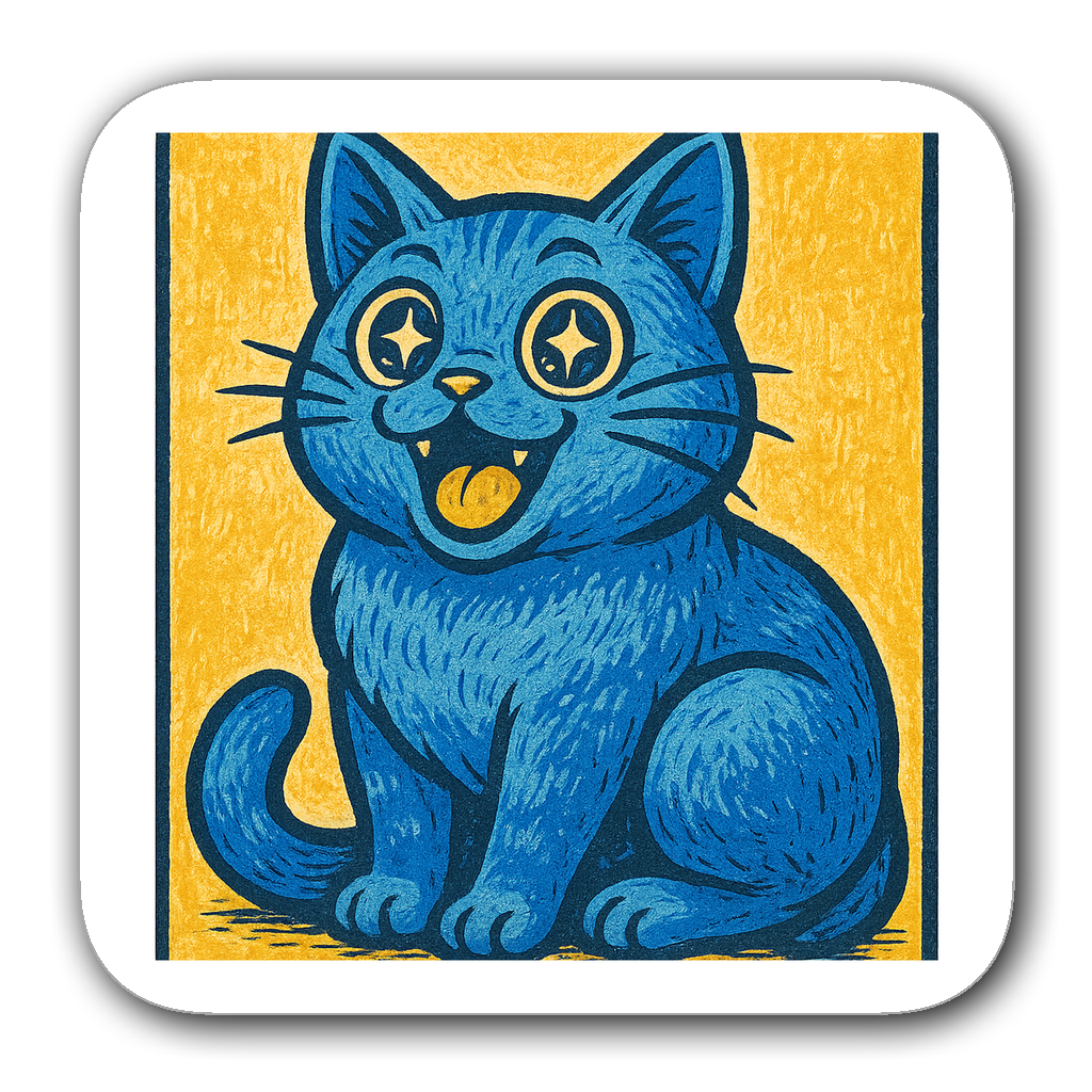 Whimsical oversized blue cat sticker in anime style