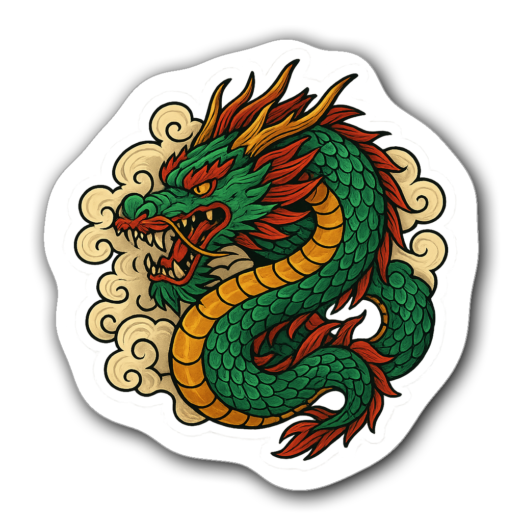 Stylized anime dragon die-cut sticker with vibrant colors