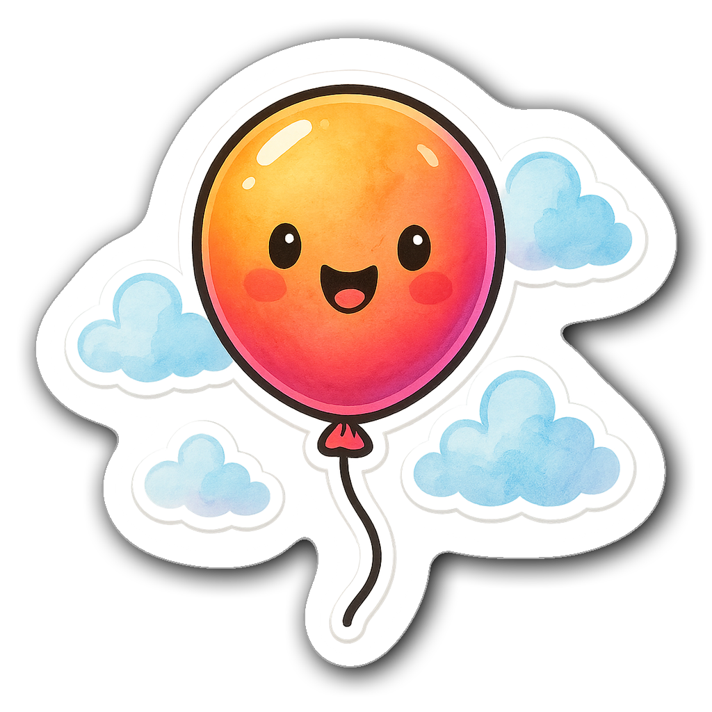 Cute smiling balloon character with vibrant colors and stars