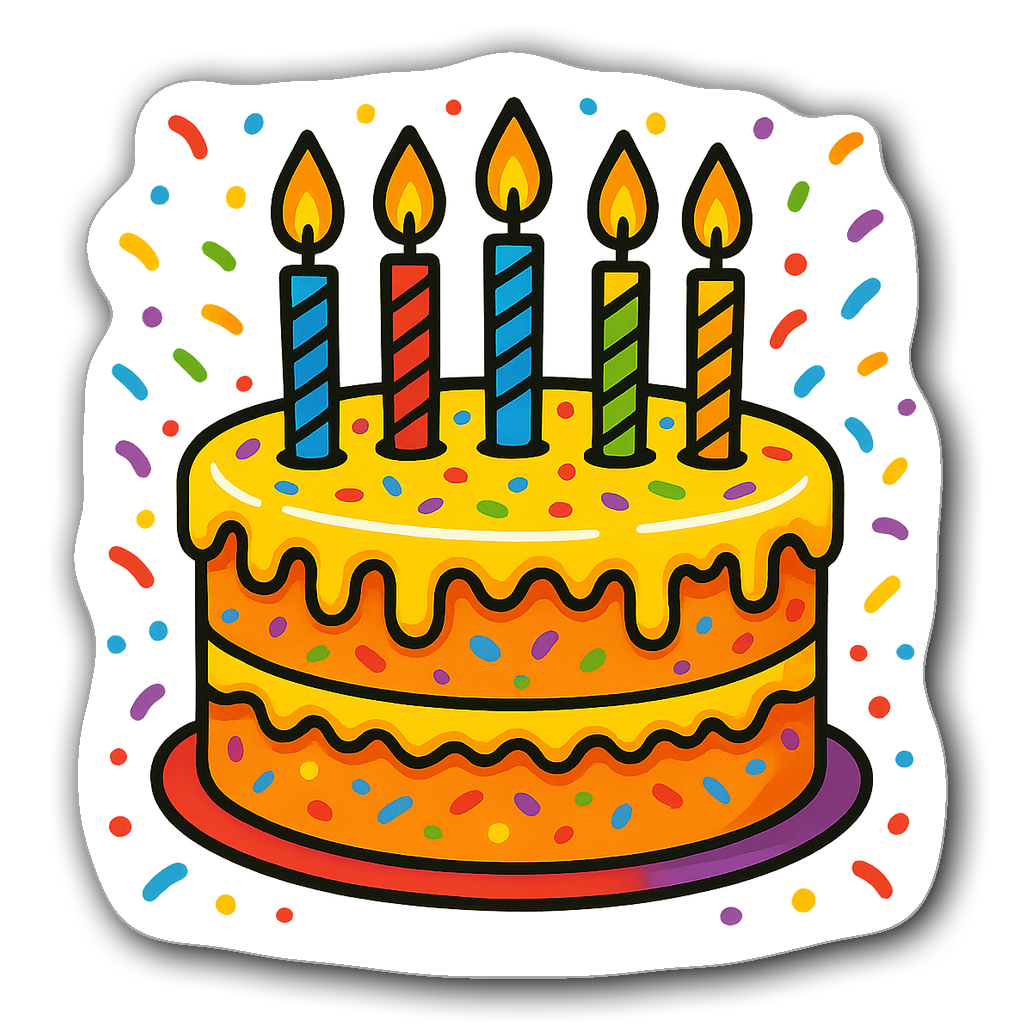 Vibrant birthday cake with colorful candles and sprinkles