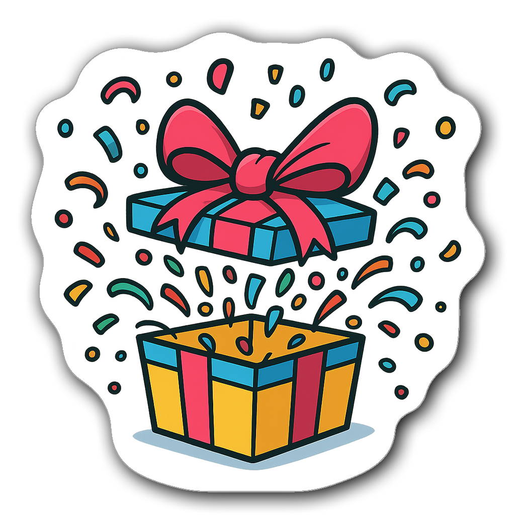 Colorful birthday gift box with balloons in vector style