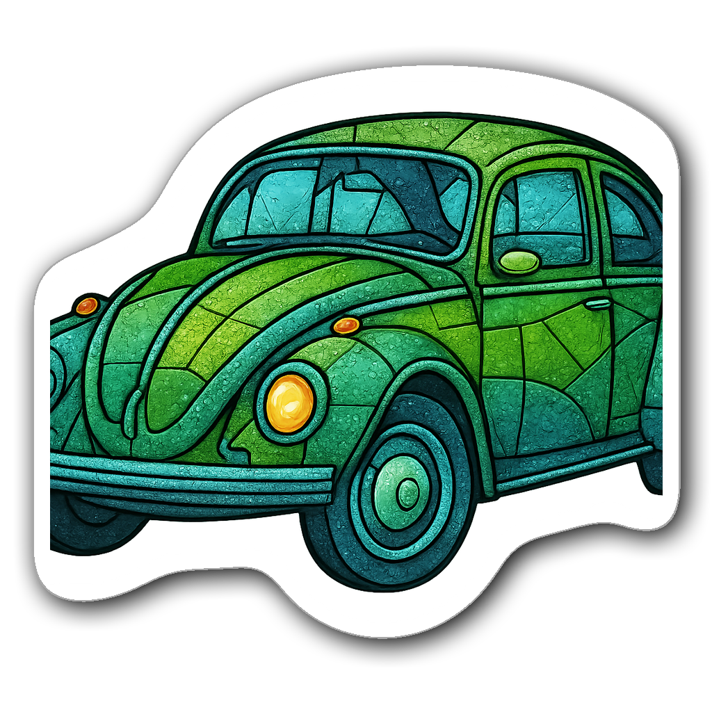 Stained glass style vintage Volkswagen Beetle sticker