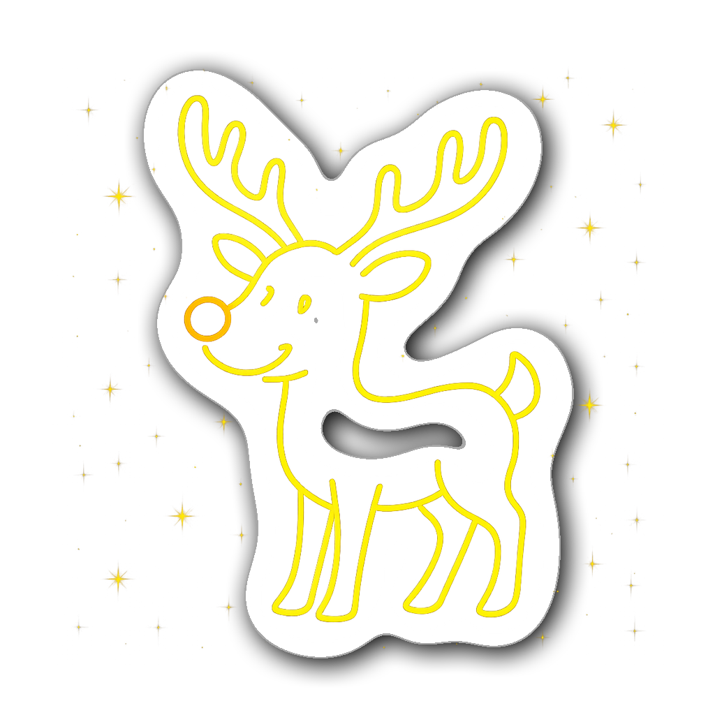 Playful neon glow outline of a reindeer with red nose