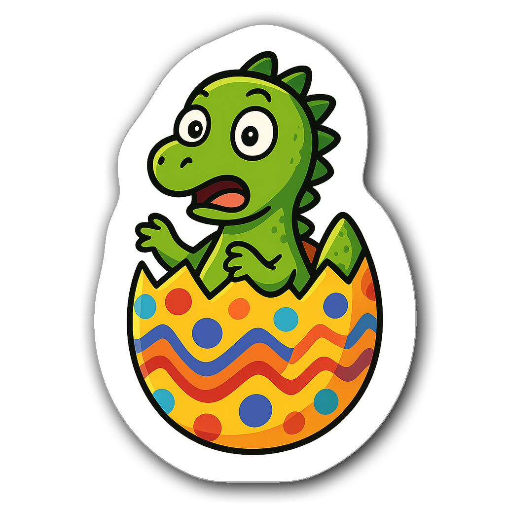 Dinosaur hatching from a colorful egg in pop art style