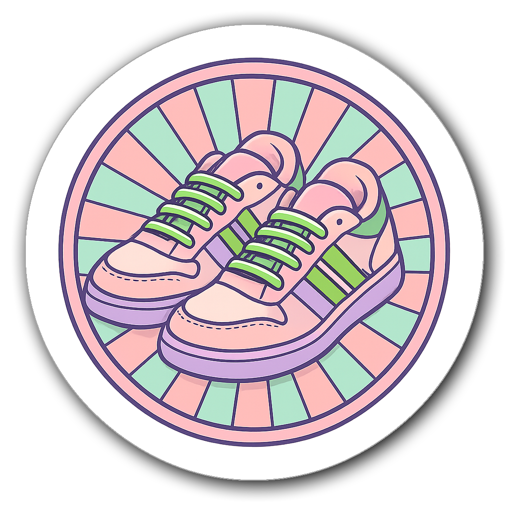 Retro vintage badge sticker featuring classic sneakers