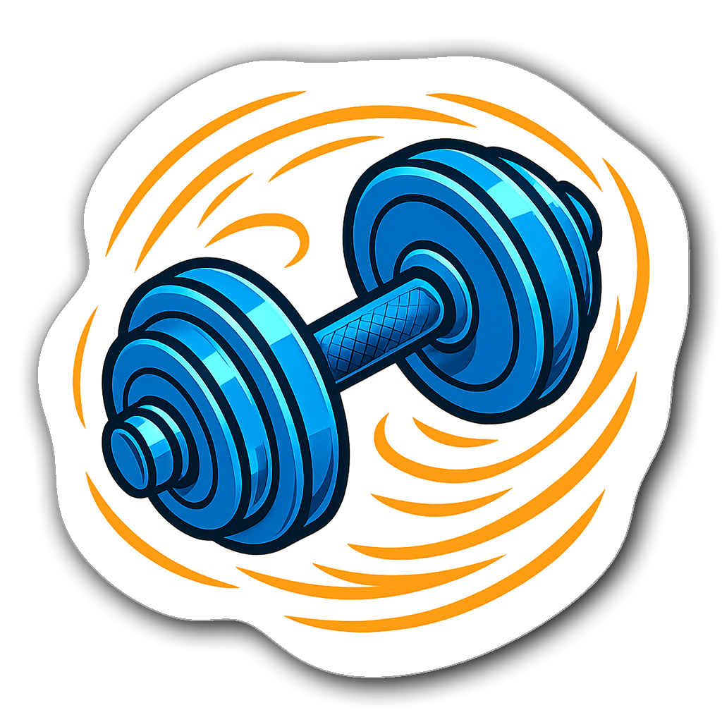 Electric blue gym dumbbell with orange motion lines