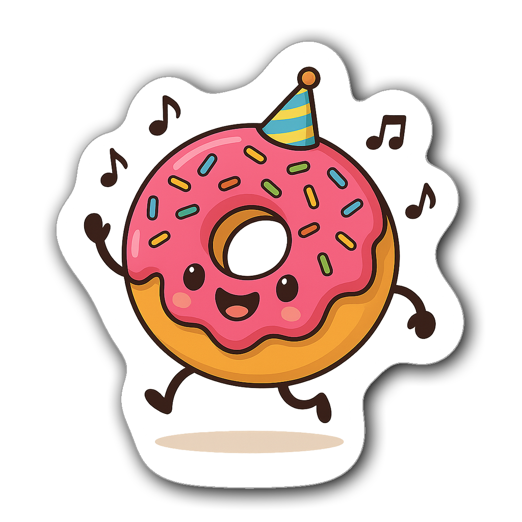 Watercolor illustration of a cheerful dancing donut with sprinkles