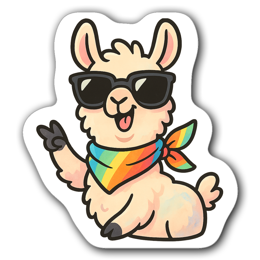 Playful llama wearing oversized sunglasses and a party scarf