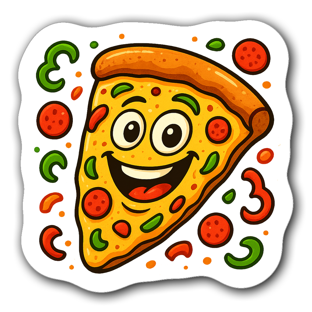 Cheeky pizza slice lounging on a sofa with a remote control