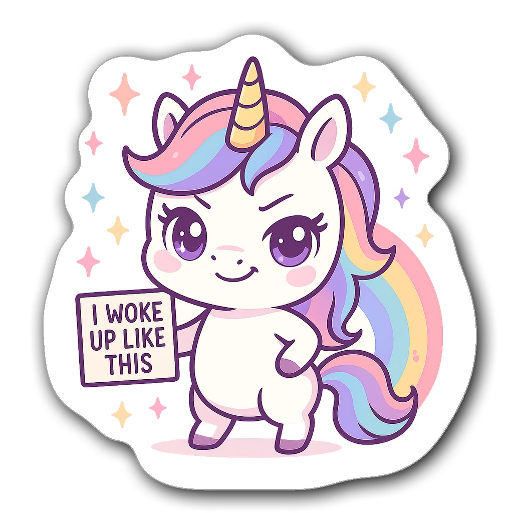 Chibi unicorn with sparkling eyes and sassy expression