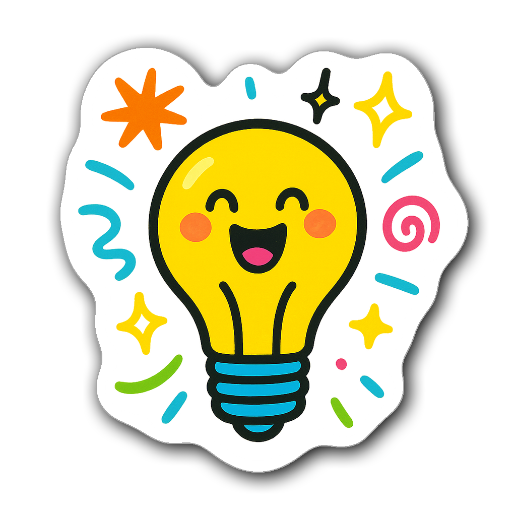 Whimsical lightbulb sticky note with colorful doodles