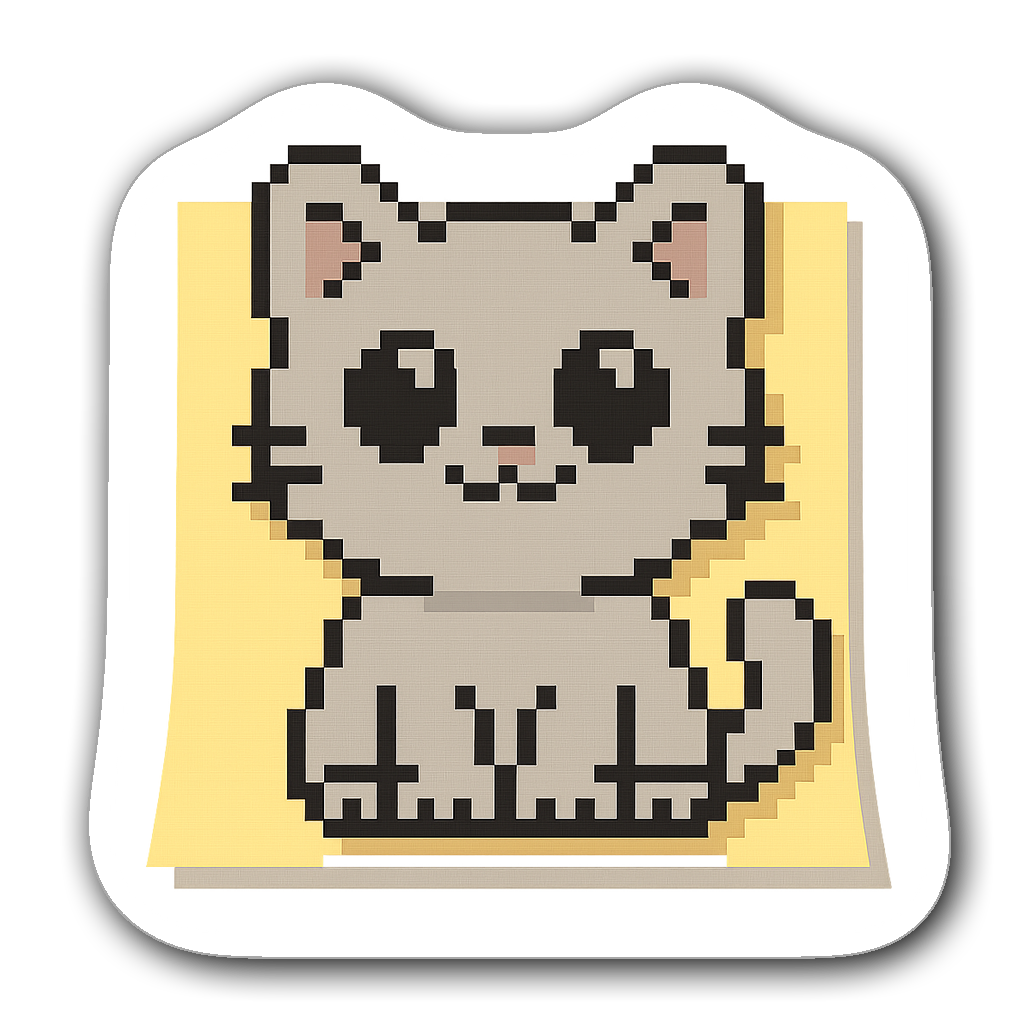 Pixel art sticky note shaped like a cute cat