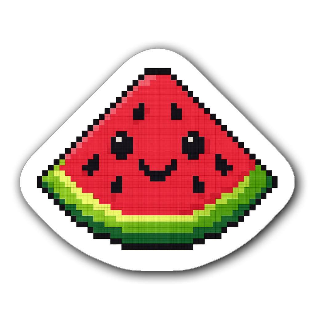 Pixel art cartoon watermelon slice with happy face