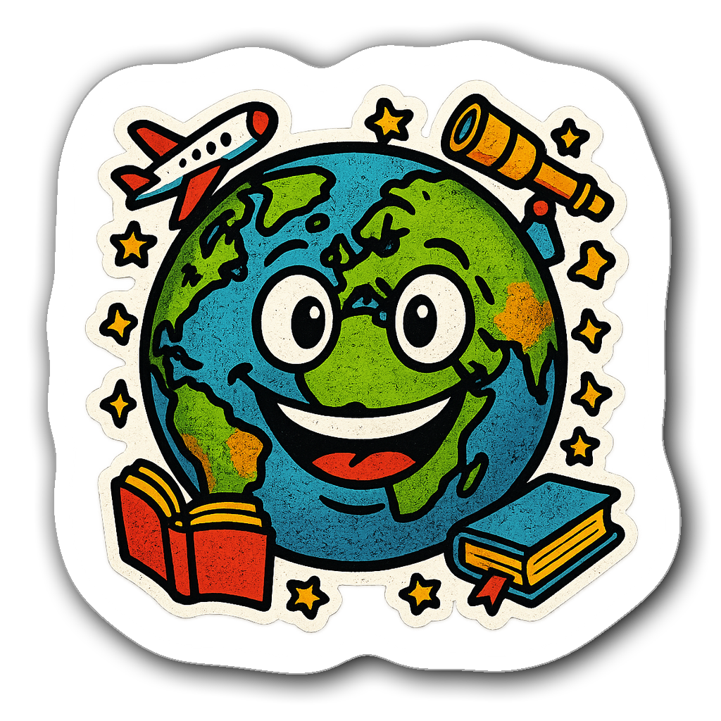 Smiling globe sticker in graffiti street art style
