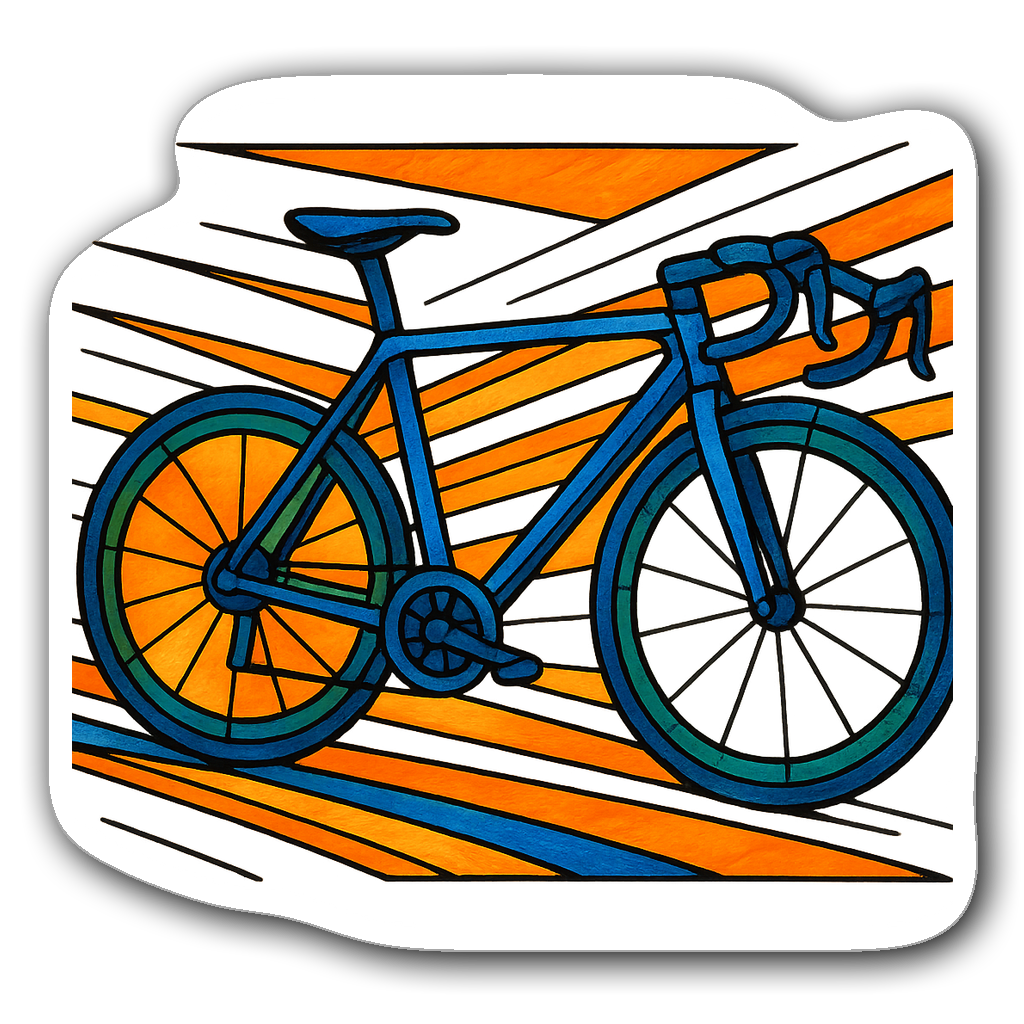 Sleek racing bike design in stained glass style with motion lines