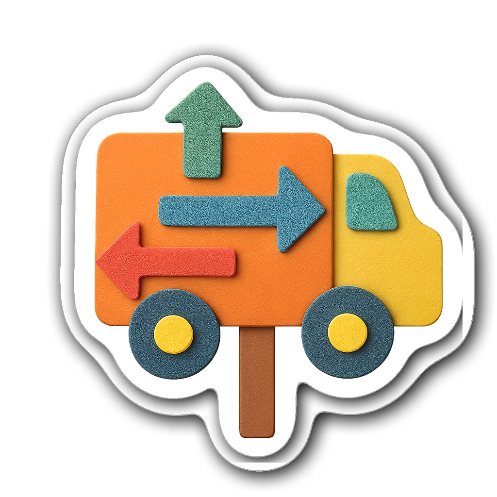 Brightly colored truck road sign sticker with playful arrows