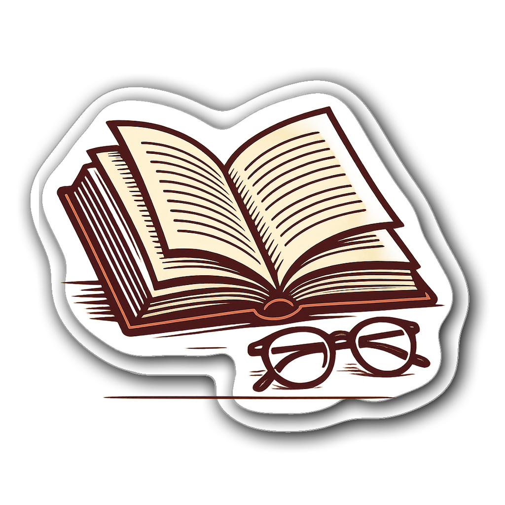 Elegant open law book with glasses sticker design