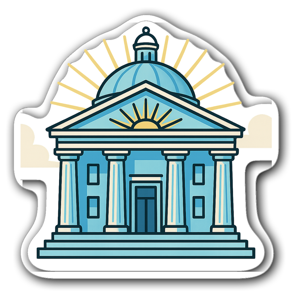 Vibrant lawyer courthouse sticker in pastel blue and white