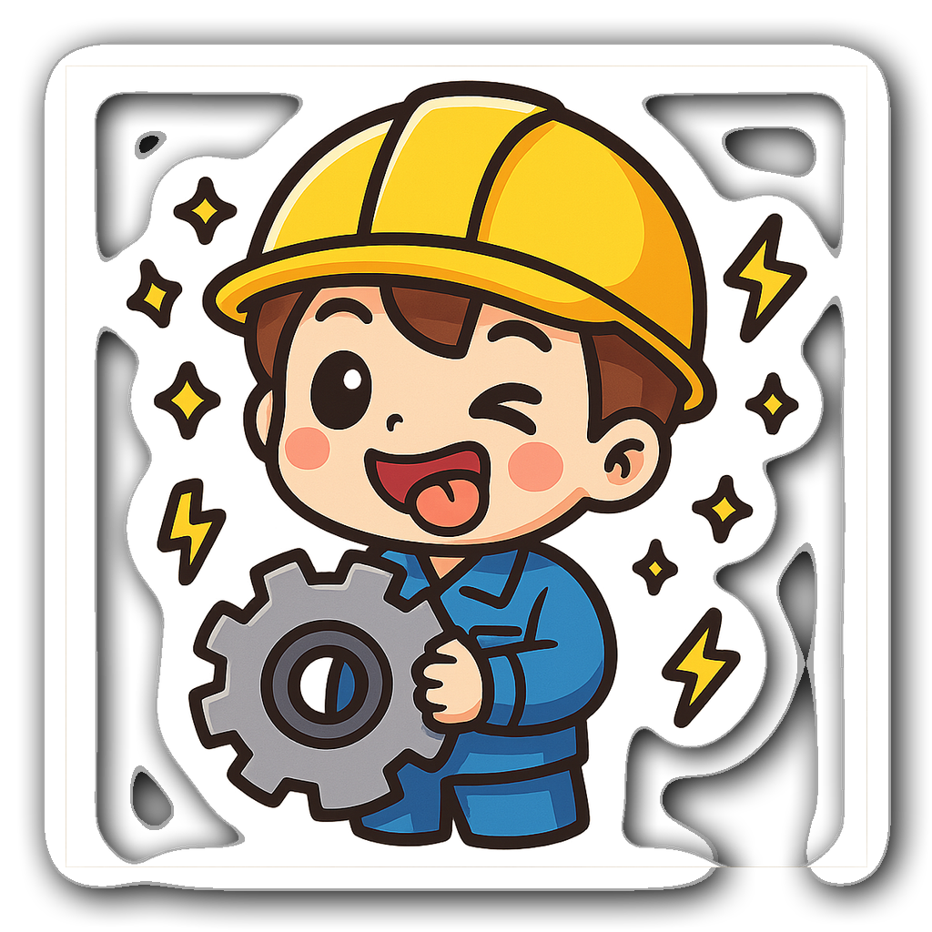 Kawaii chibi male engineer with mechanical gear sticker design