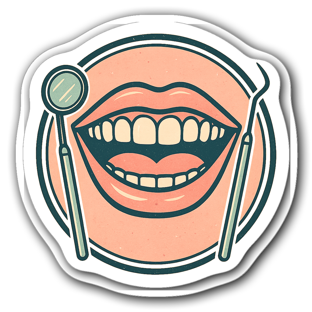 Vintage dental hygienist circular badge with tools and smile