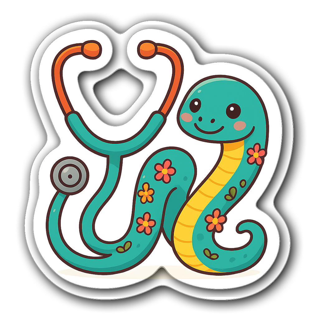 Adorable stethoscope shaped into a friendly snake with flowers