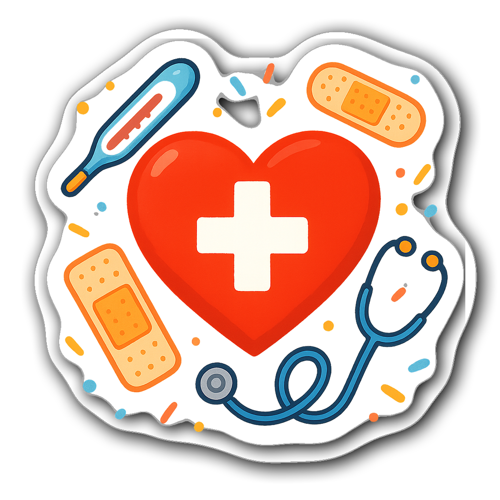 Heart with nurse's cross and medical tools design sticker