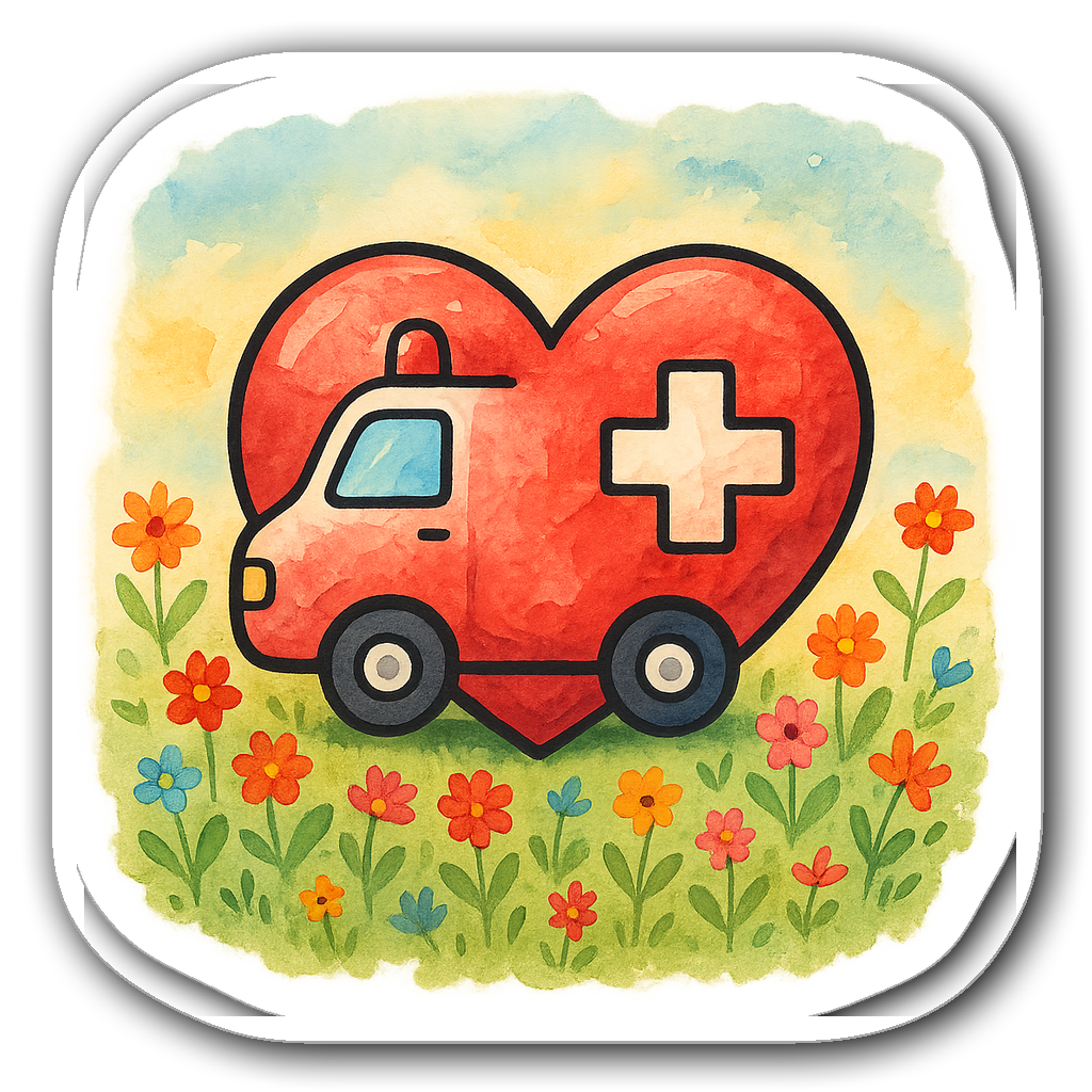 Heart shaped ambulance sticker with watercolor flowers.