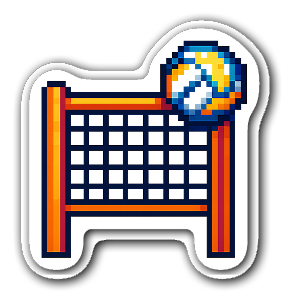 Pixel art sticker of a volleyball net and ball
